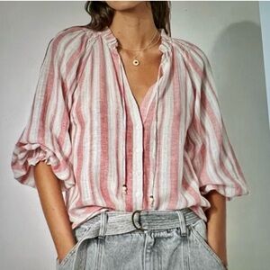 Anthropology Kivari Pink and White Striped Blouse
